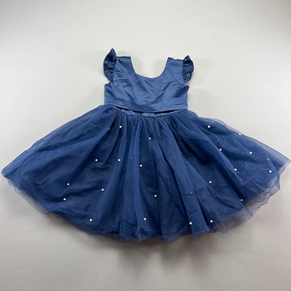KaQinini Fit & Flare Dress Girls 5Y Blue Lined Pearl Festival Birthday Party